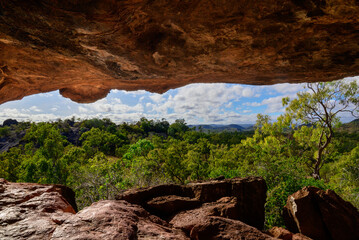 View of the Chillagoe - Mungana Caves National Park, featuring towering limestone fins and jagged...