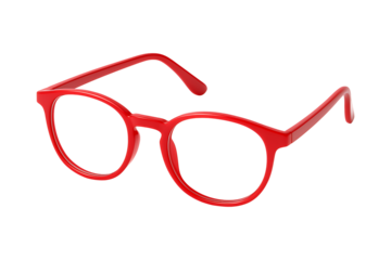Red eyeglasses with round frames isolated on transparent background
