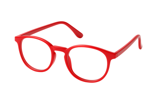Red eyeglasses with round frames isolated on transparent background - Powered by Adobe