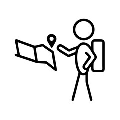 Guide with map and backpack pointing the way on transparent background