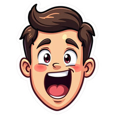 Fototapeta premium Cartoon Man with Brown Hair, Excited Facial Expression, Joyful Surprise