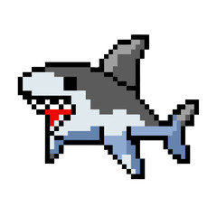 Pixel Shark Icon – Ocean Predator in 8-Bit Pixel Art Style

