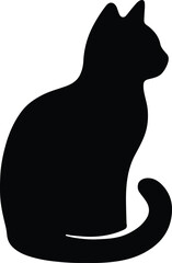 Silhouette of a sitting domestic cat in black Vector Illustration