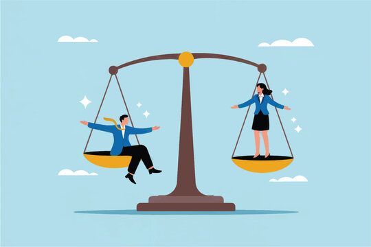 Gender equality scales flat vector illustration isolated on transparent background