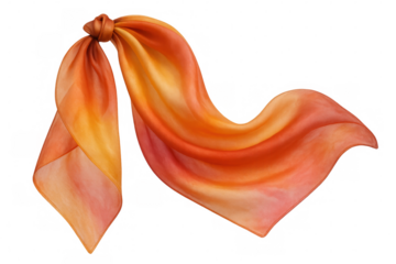 Elegant orange silk scarf softly draping, showcasing luxurious texture against transparent backdrop
