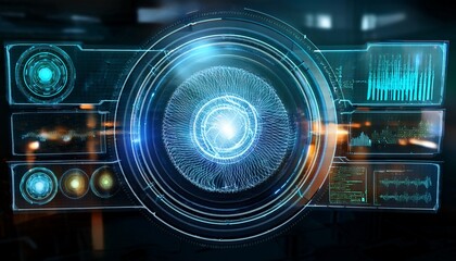 a futuristic 3d interface displaying spinning electron holograms