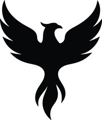 Silhouette phoenix bird rising wings spread fire tail Vector Illustration