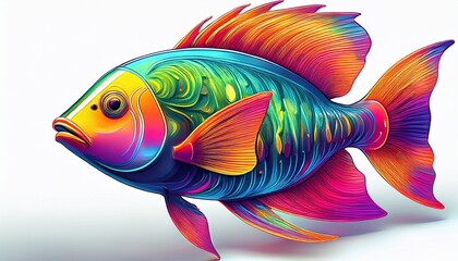 Fototapeta premium colorful neon fishes isolated on white background