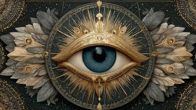 Mystical All-Seeing Eye Pattern: Gold and Blue Intricate Design Background