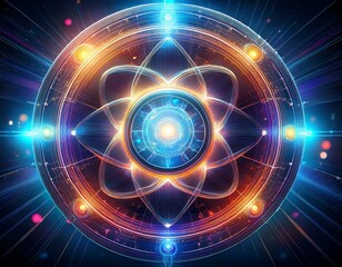 Obraz premium futuristic holographic energy core with atom fusion