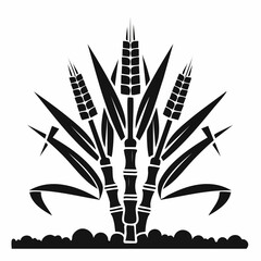 Sugarcane silhouette vector illustration with detailed stalks and leaves on a white background