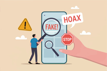 Flat vector illustration of fake news detection on smartphone isolated on transparent background