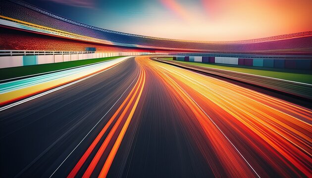 race track bend with blurred speed lines