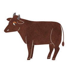 茶色い肉牛　水彩風手描きイラスト