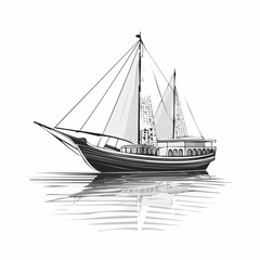 Traditional Dhow Boats Floating on calm water vector Isolated on white background.