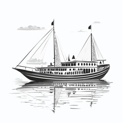 Traditional Dhow Boats Floating on calm water vector Isolated on white background.