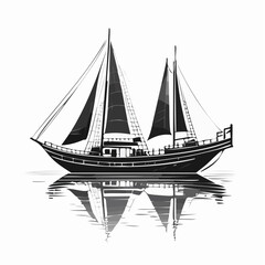 Traditional Dhow Boats Floating on calm water vector Isolated on white background.