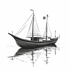 Traditional Dhow Boats Floating on calm water vector Isolated on white background.