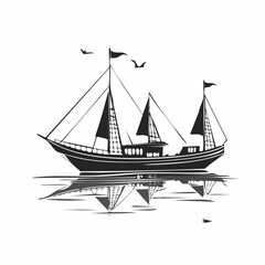 Traditional Dhow Boats Floating on calm water vector Isolated on white background.