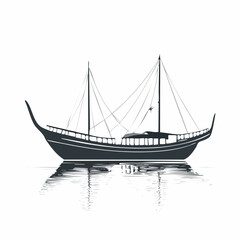 Traditional Dhow Boats Floating on calm water vector Isolated on white background.