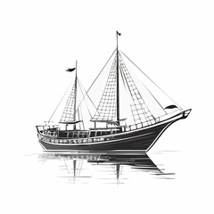 Traditional Dhow Boats Floating on calm water vector Isolated on white background.