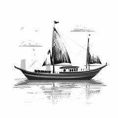 Traditional Dhow Boats Floating on calm water vector Isolated on white background.