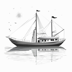 Traditional Dhow Boats Floating on calm water vector Isolated on white background.