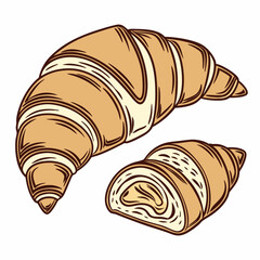 Freshly baked golden-brown croissant, a delicious French pastry, isolated on a white background