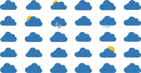 Obraz premium Collection of Blue Cloud Icons Weather Symbols Design Elements for App UI UX Design