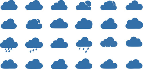 Blue Cloud Icons Set Weather Symbols Collection for App Design
