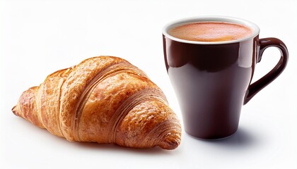 croissant and coffee cup isolated on white background