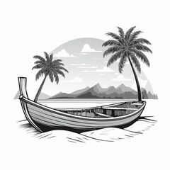Wooden Boat On The Tropical Beach Image Vector Isolated on white background.
