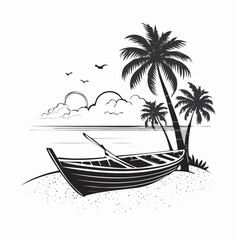 Wooden Boat On The Tropical Beach Image Vector Isolated on white background.