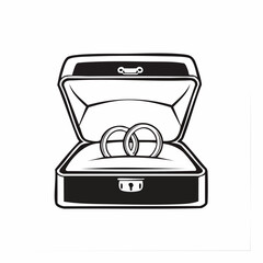 Wedding Rings in a Jewelry Box Vector on white background.