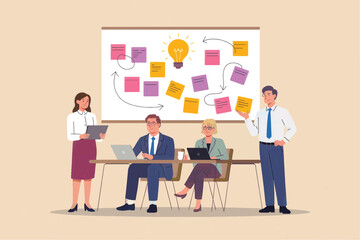 Business team brainstorming session flat vector illustration isolated on transparent background