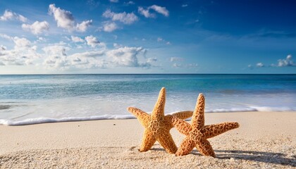 two starfish on summer beach