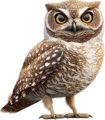 Naklejka premium Detailed Portrait of a Burrowing Owl with Intense Gaze on White Background