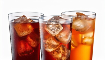 soft drinks with ice cubes isolated transparent background