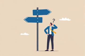 Confused businessman at crossroads signpost flat vector illustration isolated on transparent background © gfxshakib2023