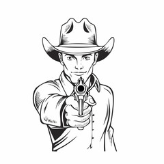 Cowboy gunslinger pointing gun image vector isolated on white background.
