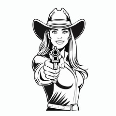 Cowboy gunslinger pointing gun image vector isolated on white background.