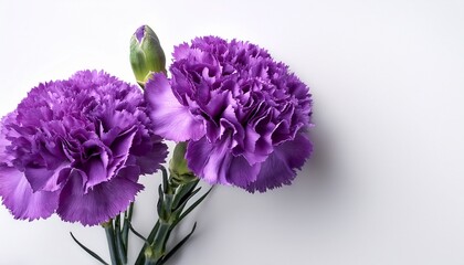 purple carnations on a white background