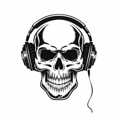 Skull head wearing headphone image vector on white background.