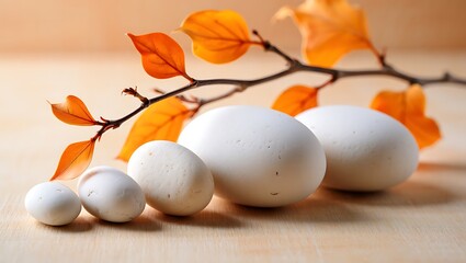 Serenity Now White Stones and Autumn Leaves, a Peaceful Still Life