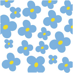 Charming blue floral pattern featuring repeating stylized flowers on a clean white background