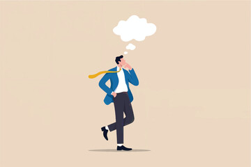 Thinking businessman flat vector illustration isolated on transparent background