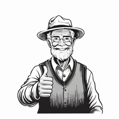 Old Man Thumb Up Vector image. Grandpa Showing Stock Illustrations