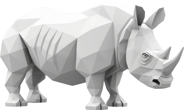 Geometric Rhino Sculpture: A Modern Polygonal Design on White - Powered by Adobe