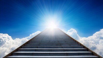stairway to heaven with white clouds and bright sun