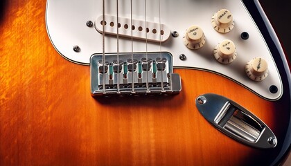 close up of electric guitar strings and controls
